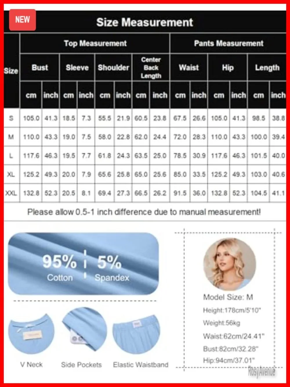 Cotton Short Sleeve Pajama Set with Pockets S-XXL